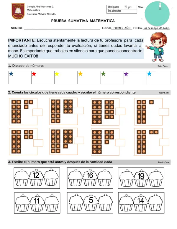 Prueba Matemática Números hasta el 20