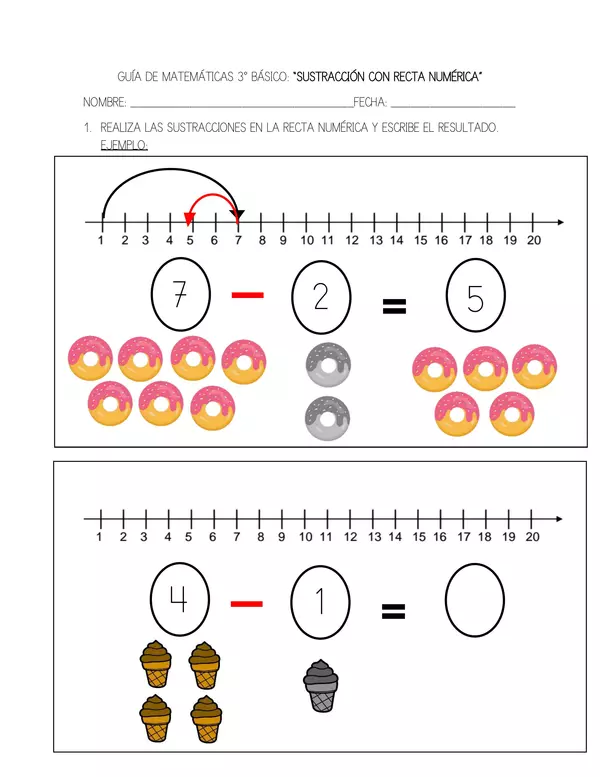 Guía sustracción (con recta numérica) 