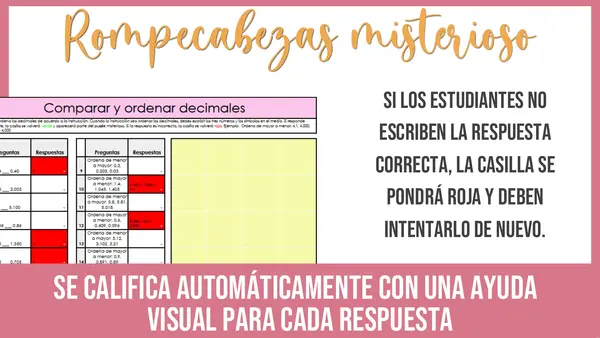 Comparar y ordenar decimales Rompecabezas Misterioso