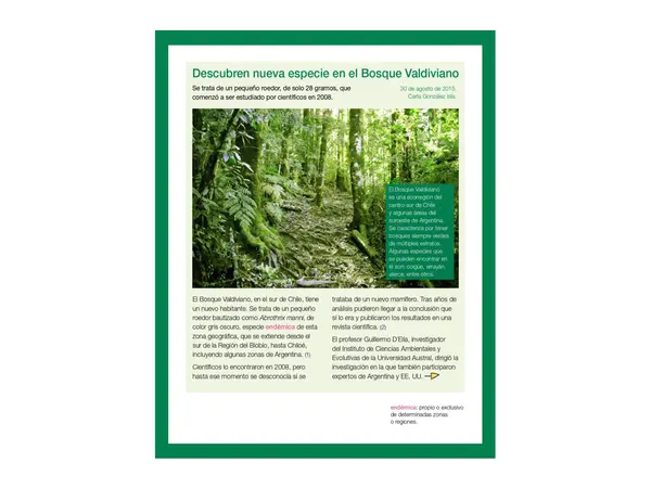 Comprensión lectora: Noticia - Descubren nueva especie en bosque valdiviano
