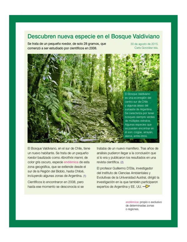 Comprensión lectora: Noticia - Descubren nueva especie en bosque valdiviano
