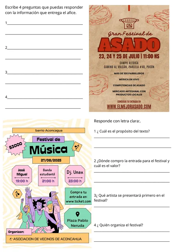 Ficha: Comprensión Lectora de Afiches Lenguaje y comunicación