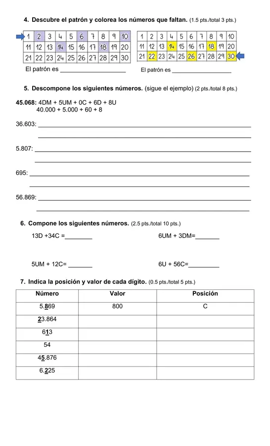 Prueba de matemática tercero básico