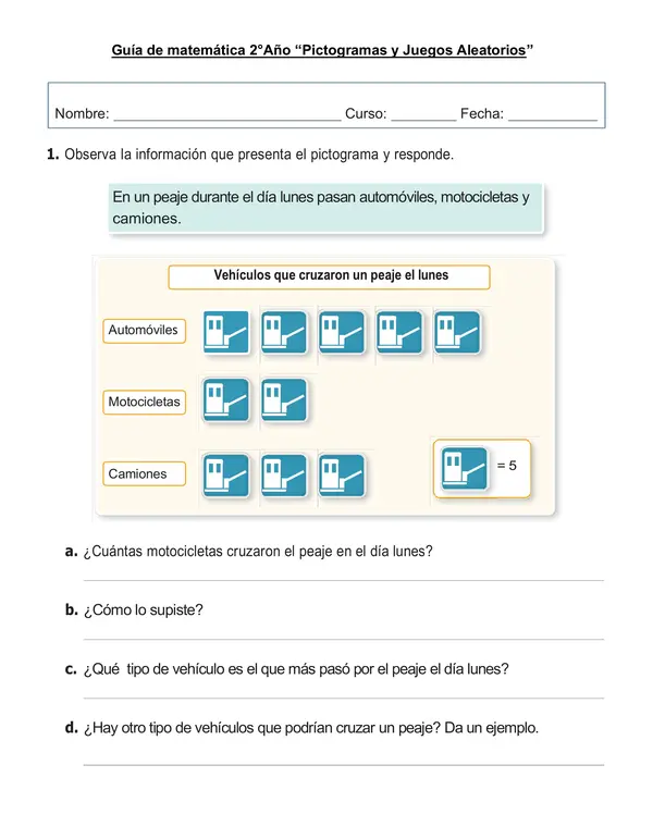 Guía de matemática 2°año  "Pictograma y Juego aleatorio"