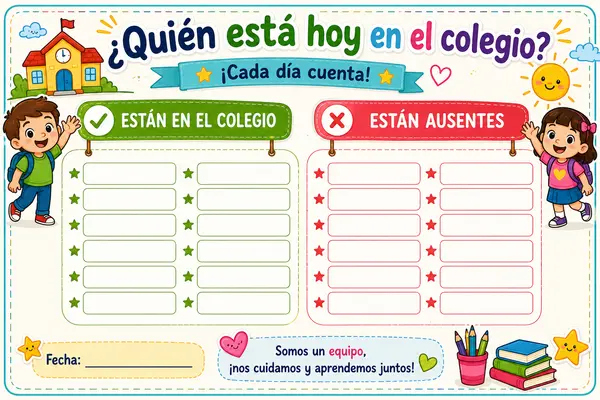 Control de Asistencia Escolar | Póster para Aula | Presentes y Ausentes | Recurso Educativo Infantil