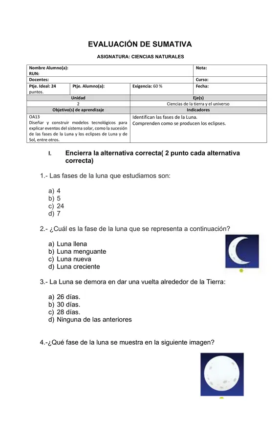 Prueba Fases de la Luna