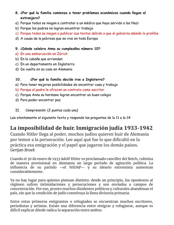 Control de lectura "Cuando Hitler robó el conejo rosa"