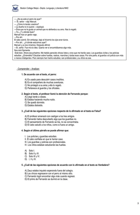 Guía comprensión lectora, segundo medio, habilidad comprender-analizar.
