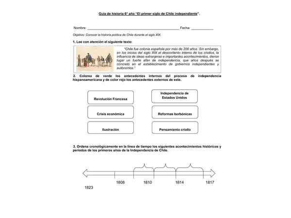 Guía de historia 6° año "El primer siglo de Chile independiente".