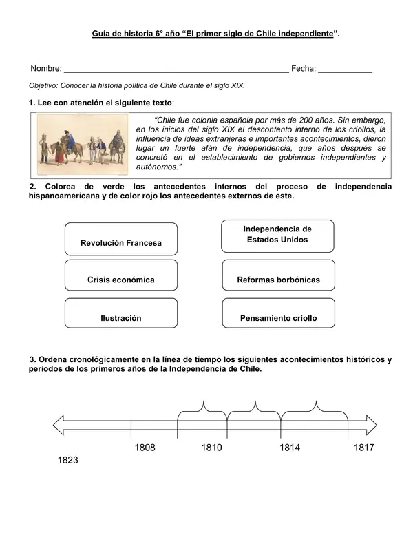 Guía de historia 6° año "El primer siglo de Chile independiente".
