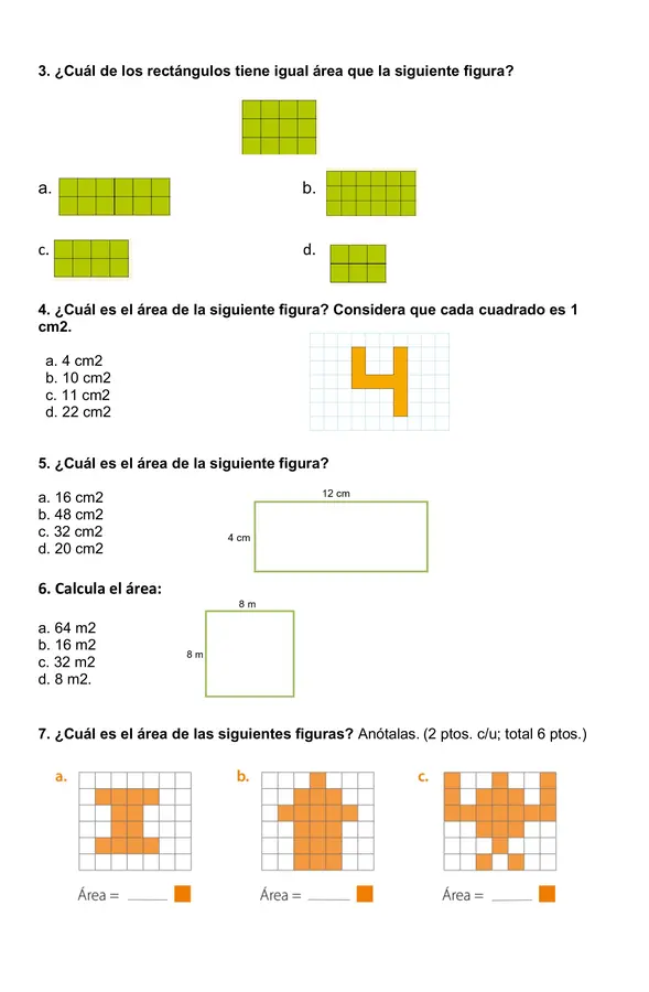 Prueba 4°año "Multiplicación, área y perímetro"