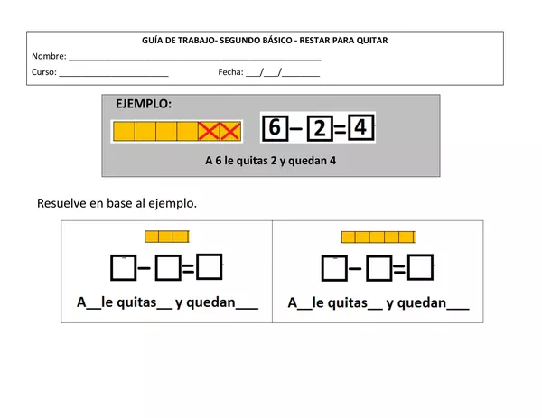 guia de trabajo, Quitar para restar, segundo basico, matematicas