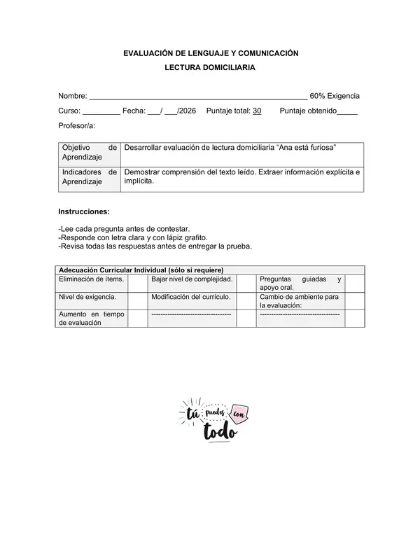 Evaluación "Ana está furiosa"
