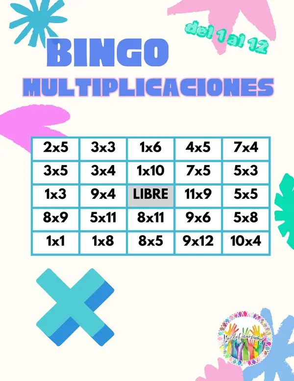 Bingo de multiplicaciones con tablas del 1 al 12