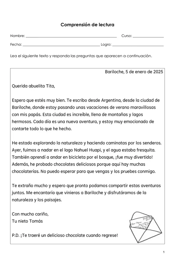 Comprensión de lectura (Carta - 2)