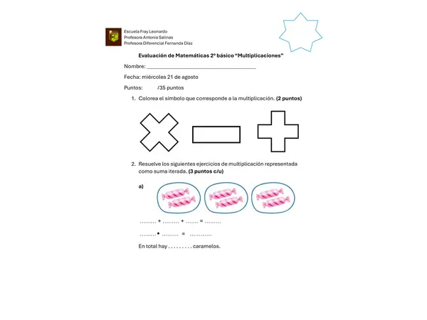 Evaluación multiplicaciones 2° básico