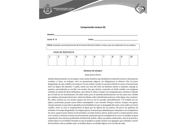 Comprensión de Lectura Segundo Medio 02
