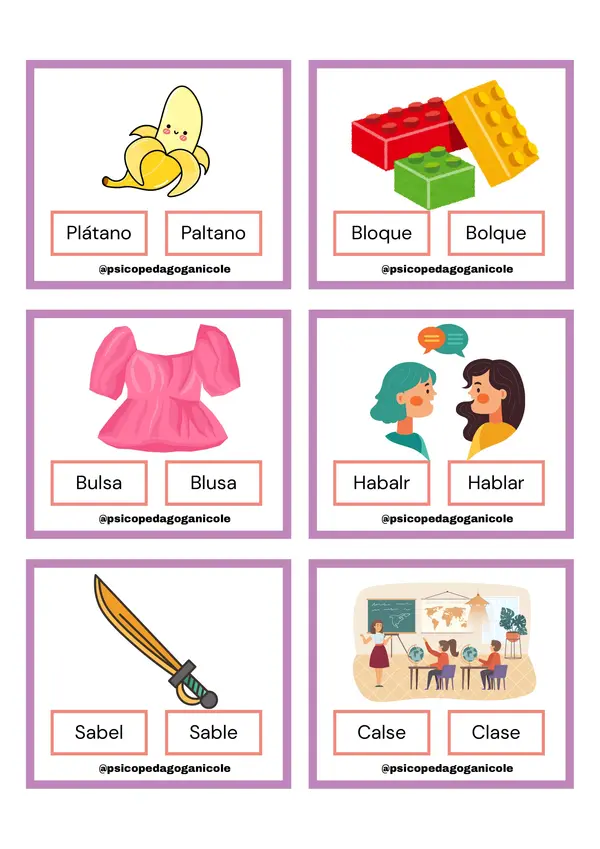 Tarjetas con Dífonos Consonánticos con L
