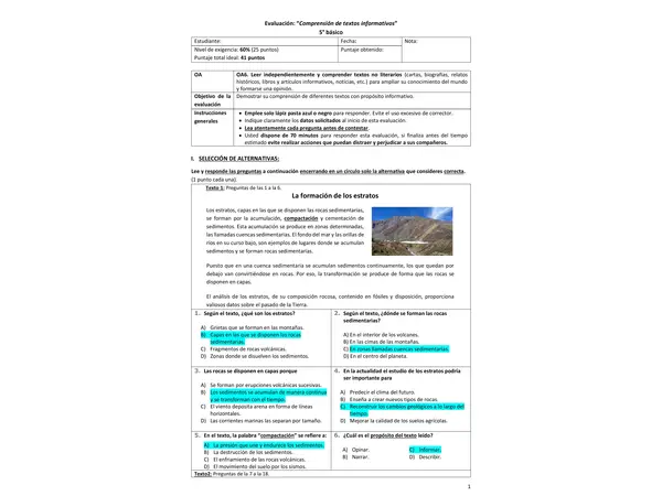 Control de Lectura de Textos Informativos (con pauta)