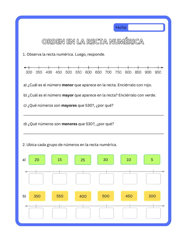 3° básico - Ficha de aprendizaje "Orden en la recta numérica"
