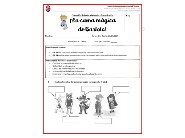 Prueba de lectura La cama mágica de Bartolo