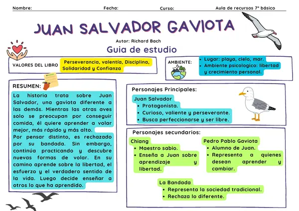 Guía de estudio "Juan Salvador Gaviota"