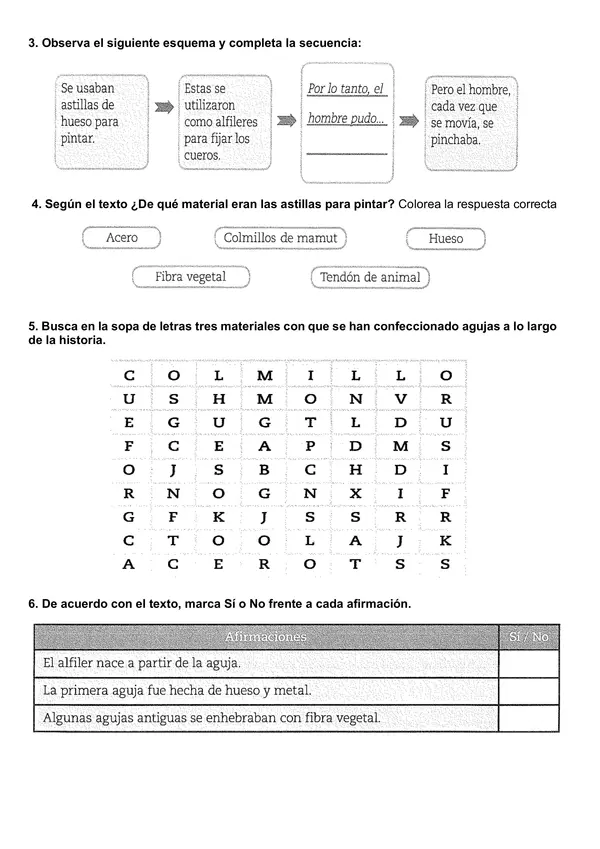 Guía de comprensión lectora "Artículo informativo: Historia de la aguja" 4° básico