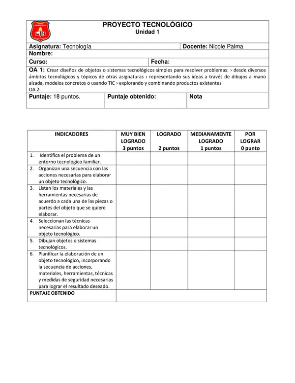 Evaluación tecnología 3° básico 