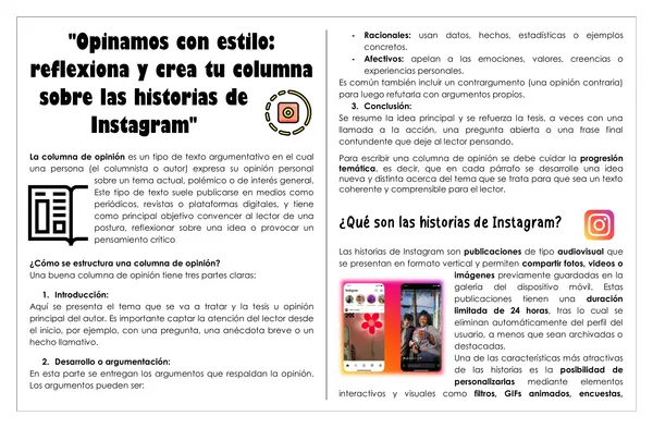 Guía de trabajo - Columna de opinión sobre las historias de Instagram