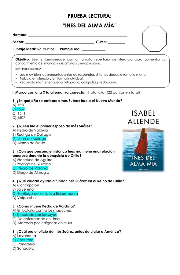 Prueba Lectura - Inés del alma mía