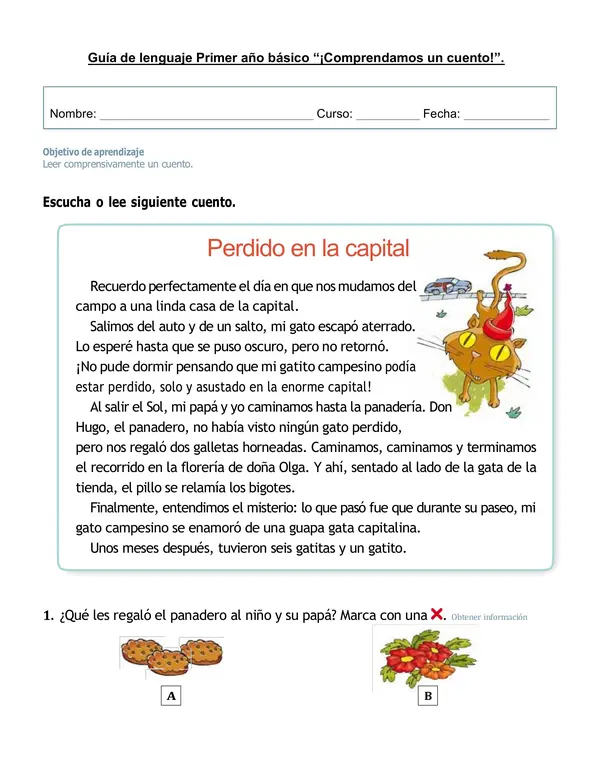 Guía de lenguaje 1°año "Comprender un cuento".