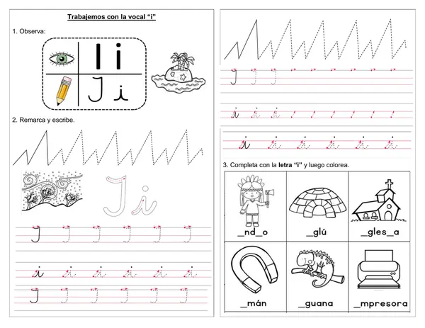 Guía 1° básico "Trabajemos con la vocal i"