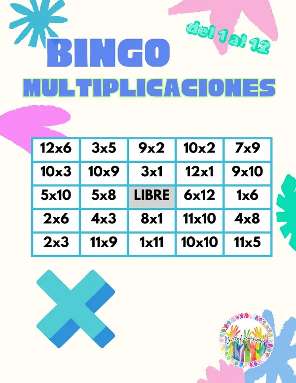 Bingo de multiplicaciones con tablas del 1 al 12