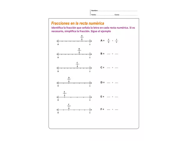 Ejercicio para poder encontrar fracciones en la recta numérica. 