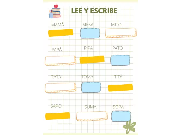 ESCRITURA DE PALABRAS CON M,P,T,S 