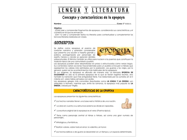 Guía de trabajo - Epopeya - 8° básico (Lengua y literatura)