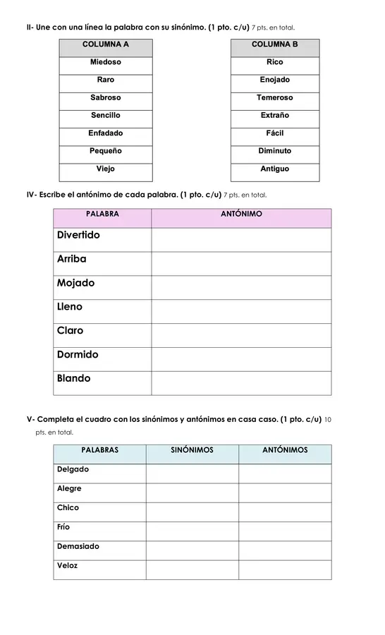 Evaluación orden alfabérico y comprensión de la receta.