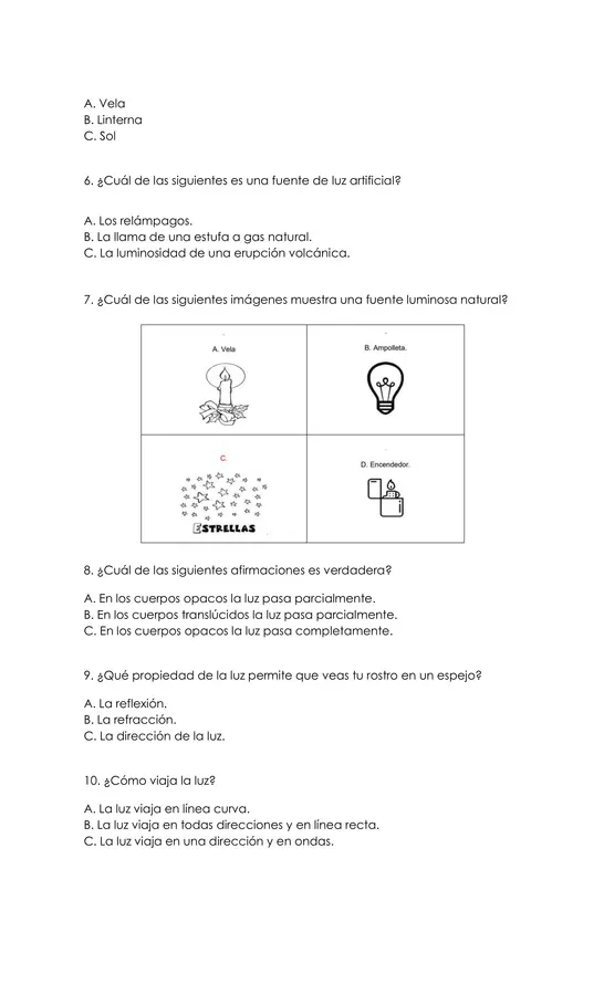 Evaluación ciencias "la luz y el sonido"
