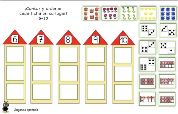 A contar y ordenar cada ficha en su lugar (6-10)