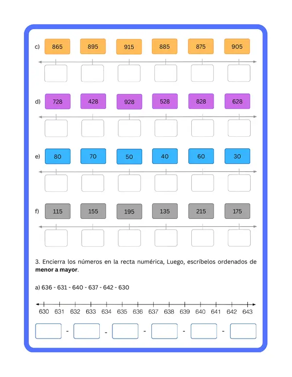 3° básico - Ficha de aprendizaje "Orden en la recta numérica"