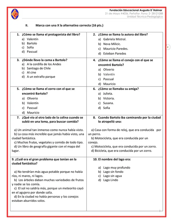 Prueba de lectura La cama mágica de Bartolo
