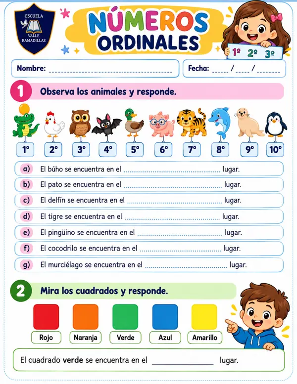 Guía Reforzando los Números Ordinales 1° Básico Matemáticas 