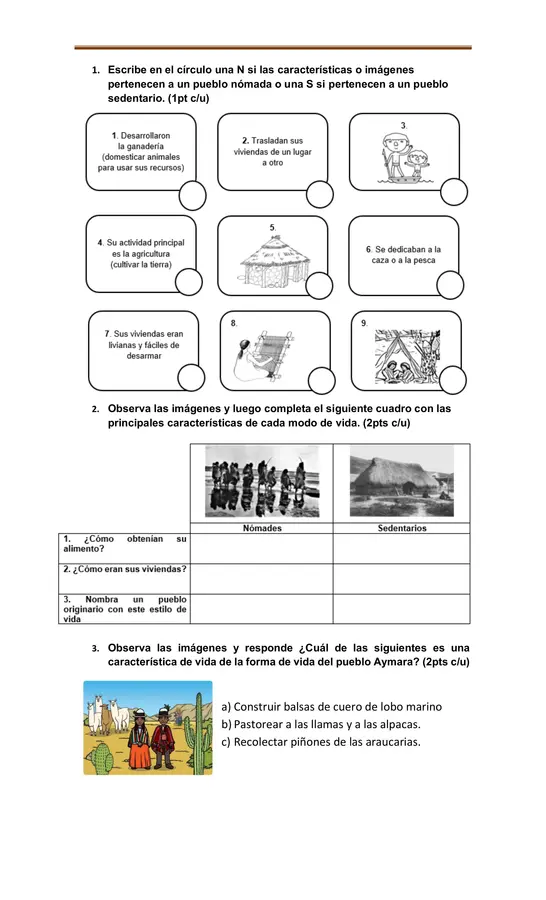 Evaluación historia 2°: Pueblos originarios