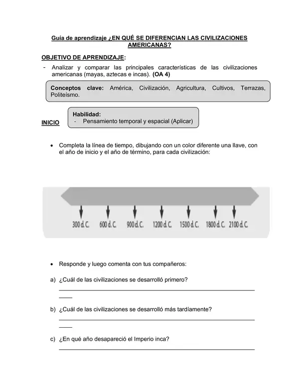 DIFERENCIAS DE LAS CIVILIZACIONES AMERICANAS (GUÍA DE APRENDIZAJE)