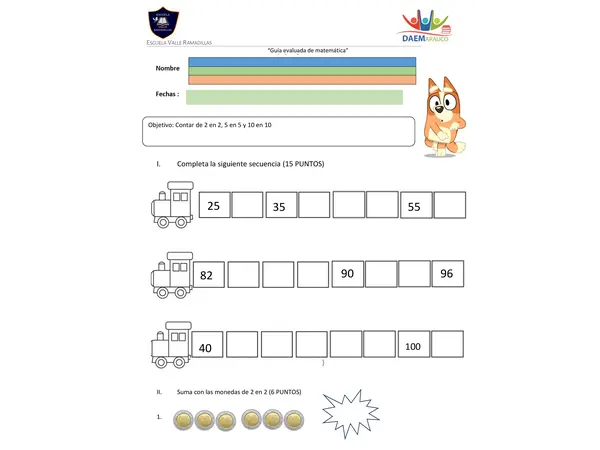 Guia conteo 2 en 2, 5 en 5 y 10 en 10