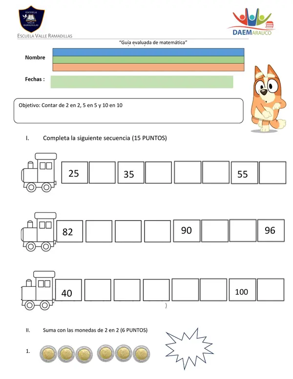 Guia conteo 2 en 2, 5 en 5 y 10 en 10