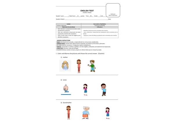 Prueba de inglés de la familia