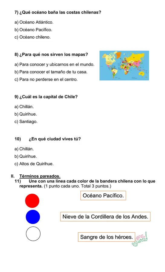 Prueba de Historia Primero básico Unidad 3 "Chile"