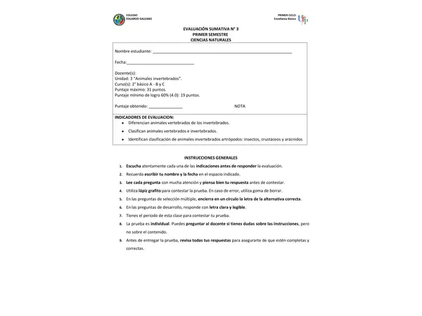 Prueba Vertebrados e Invertebrados