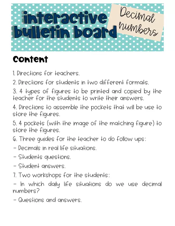 Interactive Bulletin Board Decimal Numbers Introductory Activity